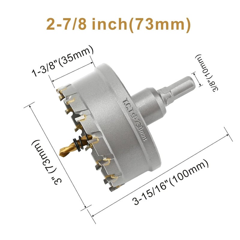 dashap 2-7/8''(73mm) TCT Hole Saw Kit,Tungsten Carbide Hole Saw Drill Bit with Titanium-Plated Pilot Drill bit for Hard Metal,Alloy,Aluminum,Stainless Steel,Plastic,Iron - Image 2
